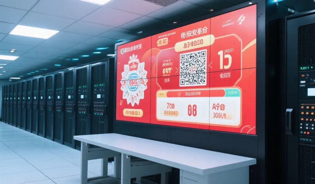 现代化数据中心屏幕显示开奖信息，技术与安全并重